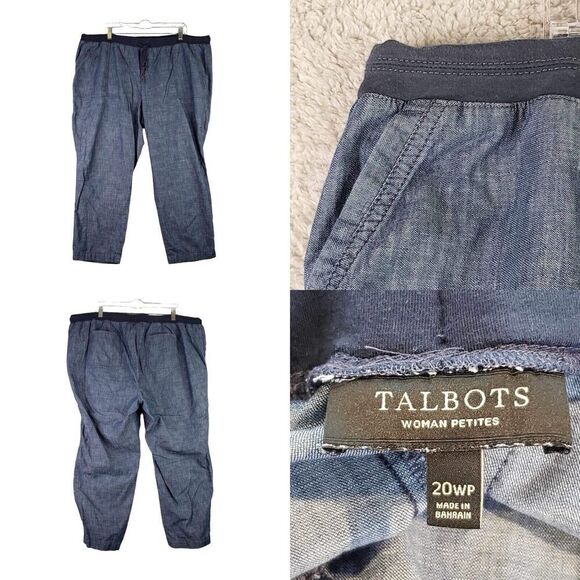 Talbots Pants Crop Womens Plus Size 20WP Blue Cotton Tie Front Canvas - Picture 1 of 9